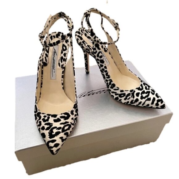 Brian Atwood White Lilith Snakeskin Leather Leopard Print Slingback Pumps - 5US - Picture 14 of 16